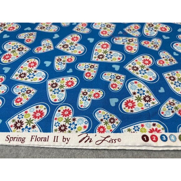 Spring Floral II by MLiss Blue Fabric 1/2 yardx42" with Heart & Flower Pattern - Picture 3 of 6